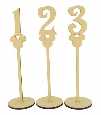 Laser Cut 6mm Wedding Table Numbers on Stands - Mouse Head Design